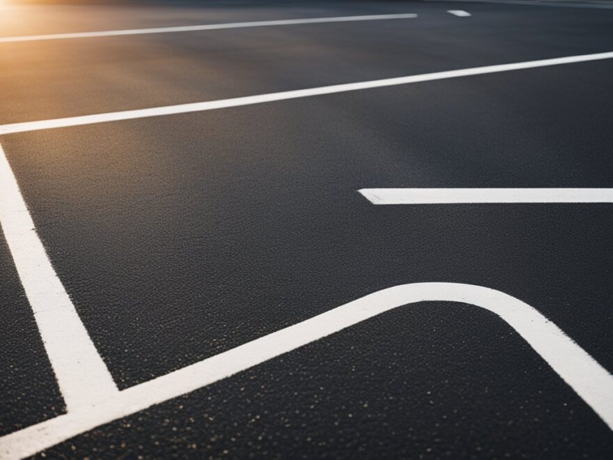 Freshly painted parking lot lines in a commercial area