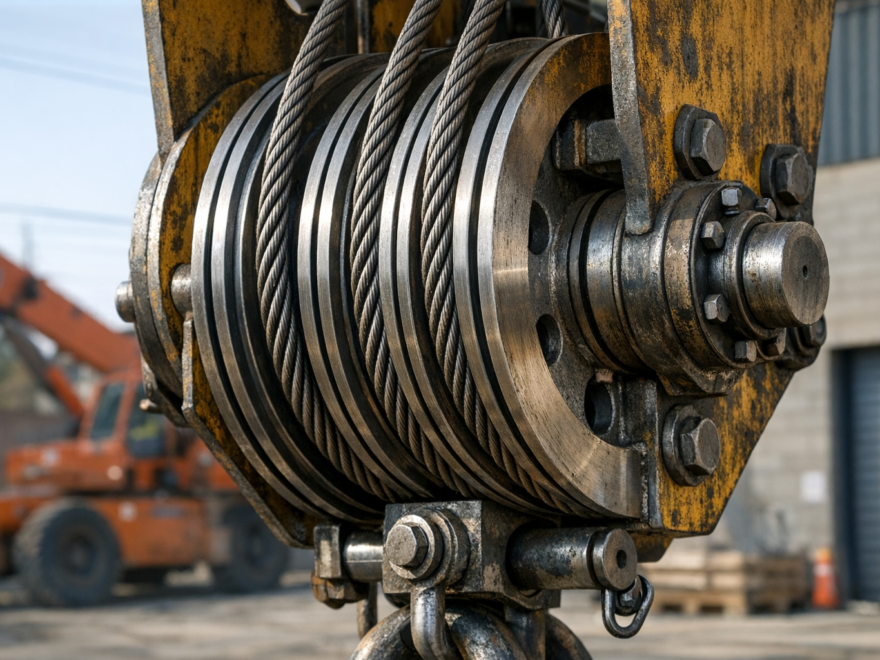 Close-up of superior sheave design for wire ropes used in lifting equipment