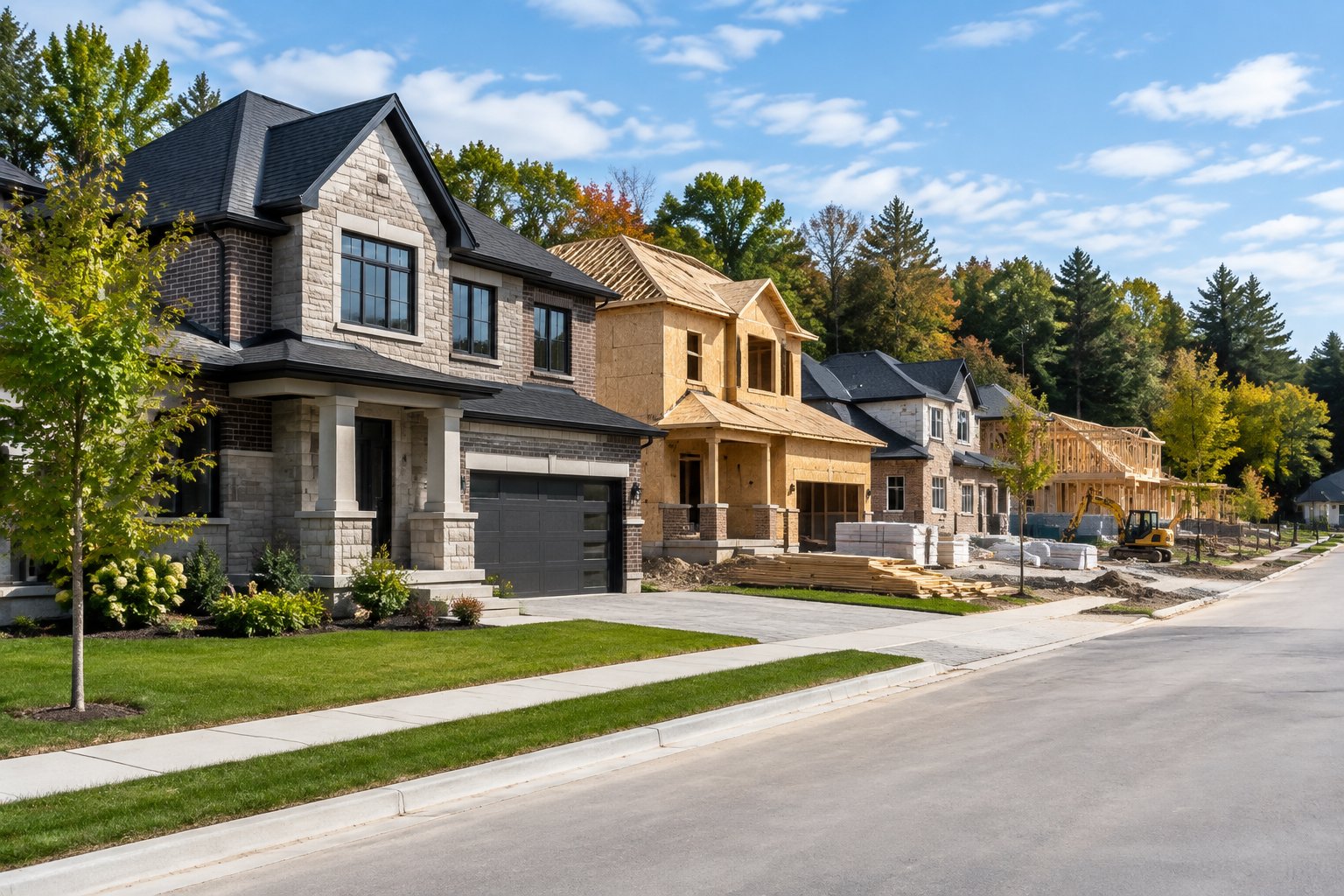 New homes under construction along a suburban street in Richmond Hill.